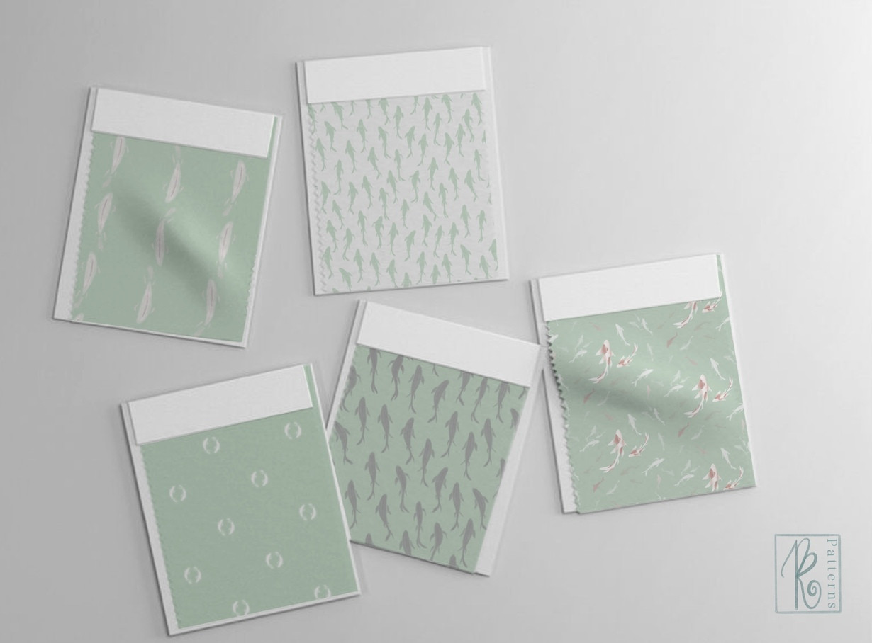 akvarelové ilustrace, přírodní vzory, vzory na látky, balící papír, digitální vzory, seamless pattern, repeat pattern, povrchový design, opakovatelný vzor, ryby, moře, tapeta, mořské motivy