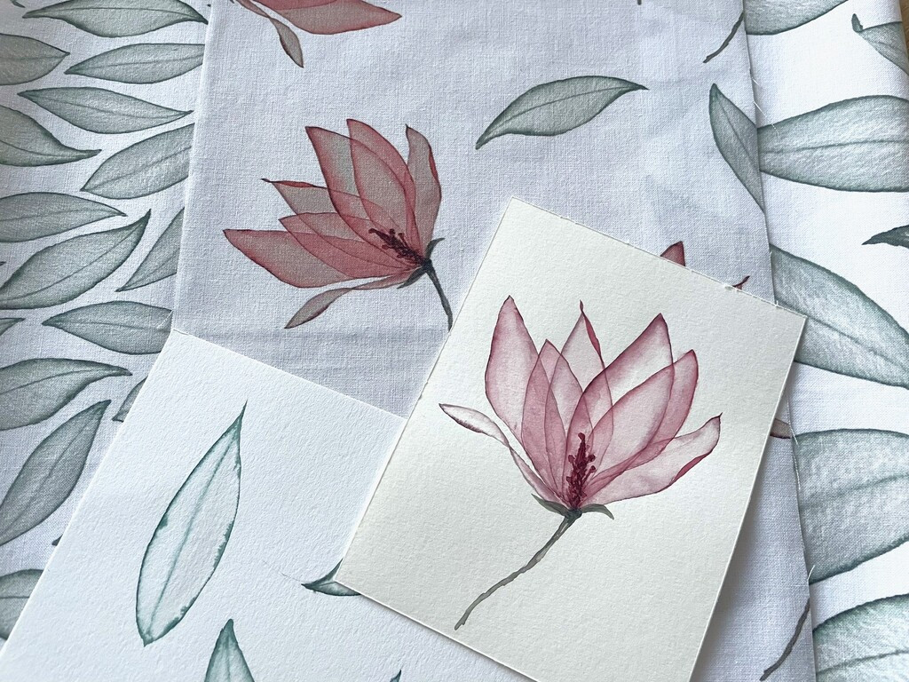 digitální vzor, tapeta, seamless pattern, květinový vzor, jemné vzory, tisk na látku, povrchový design, akvarelové ilustrace, opakovatelný vzor, surface disign, magnolie ve vzoru, povlečení