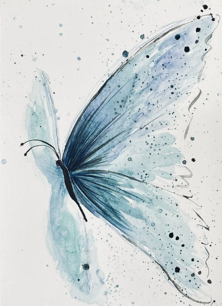 akvarelové ilustrace, křehký motýl, modrý motýl, přírodní vzory, vzory na látky, balící papír, digitální vzory, seamless pattern, repeat pattern, povrchový design, opakovatelný vzor, tapeta