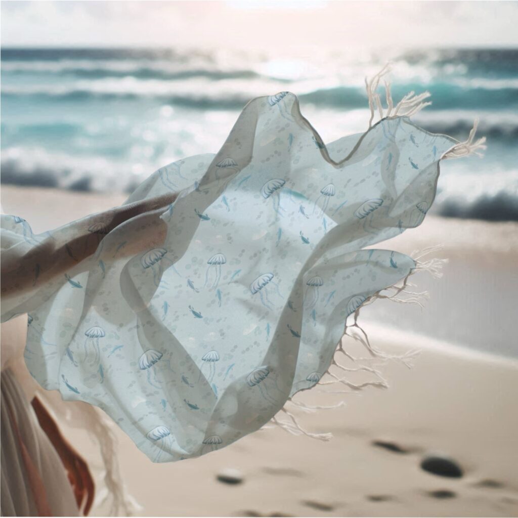 vzor s medúzami, křehké medúzy, plody moře, seamless pattern, nekonečný vzor, design na látky, vzor na tapety, mořské motivy, šátek k moři